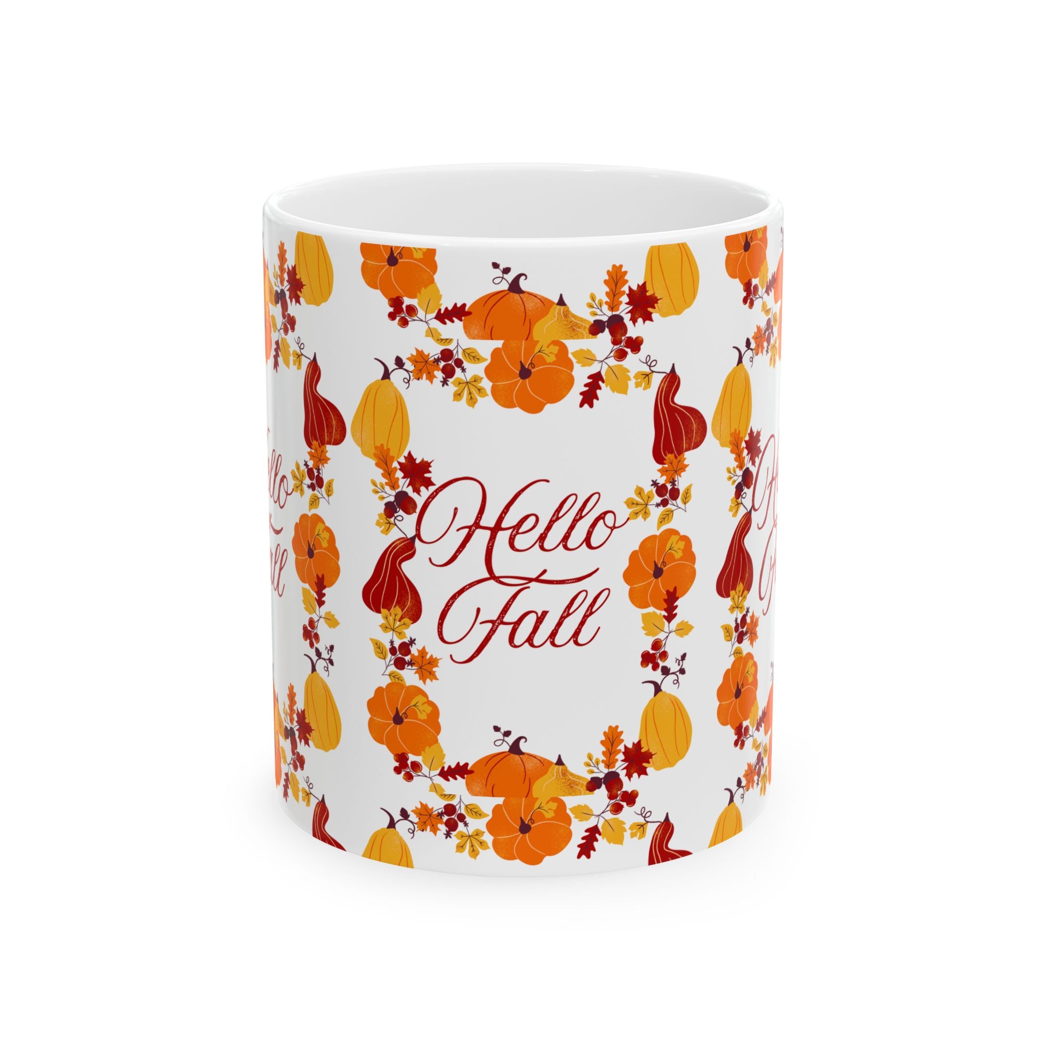 Fall-Themed Ceramic Mug | Hello Fall Gift for Pumpkin Lovers, Autumn Beverage, Coffee Cup, Cozy Home Decor, Harvest Celebration