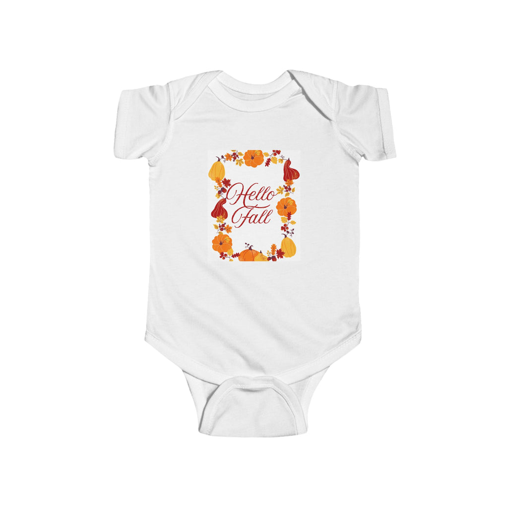Fall-Themed Infant Bodysuit with 'Hello Fall' Design | Baby Shower Gift, Autumn Outfit, Cute Toddler Apparel, Seasonal Wear