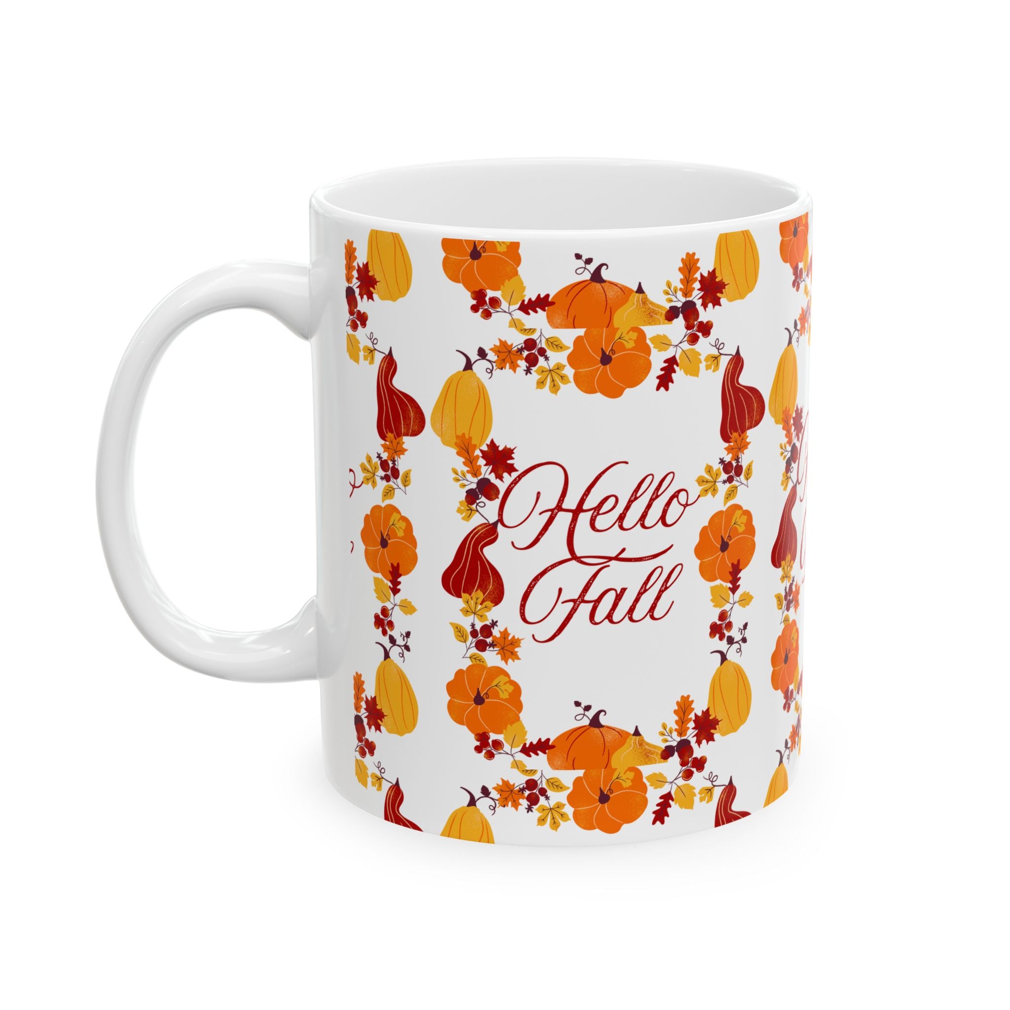 Fall-Themed Ceramic Mug | Hello Fall Gift for Pumpkin Lovers, Autumn Beverage, Coffee Cup, Cozy Home Decor, Harvest Celebration