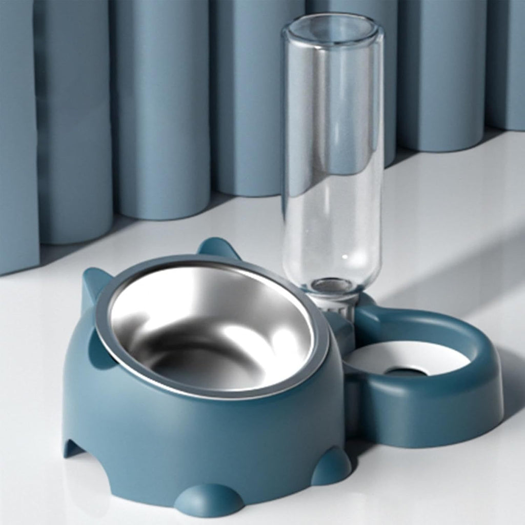 Cat Food And Water Bowl Set - 16 Degree Tilted Dog Dish With Water Dispenser Removable Pet Feeder Bowl Dog Drinking And Eating Bowl Detachable Pet Feeder Bowl For Cats And Dogs