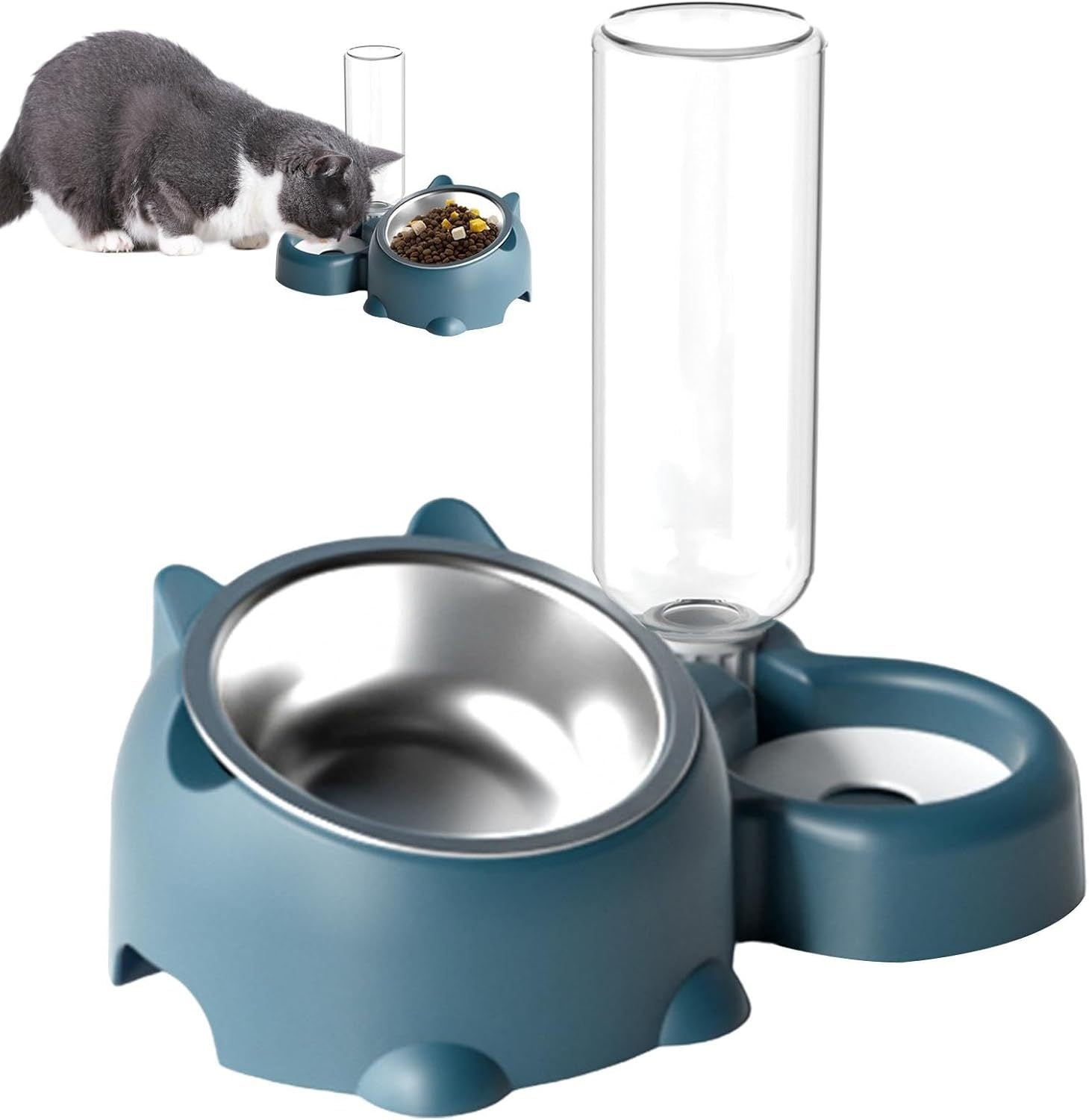 Cat Food And Water Bowl Set - 16 Degree Tilted Dog Dish With Water Dispenser Removable Pet Feeder Bowl Dog Drinking And Eating Bowl Detachable Pet Feeder Bowl For Cats And Dogs