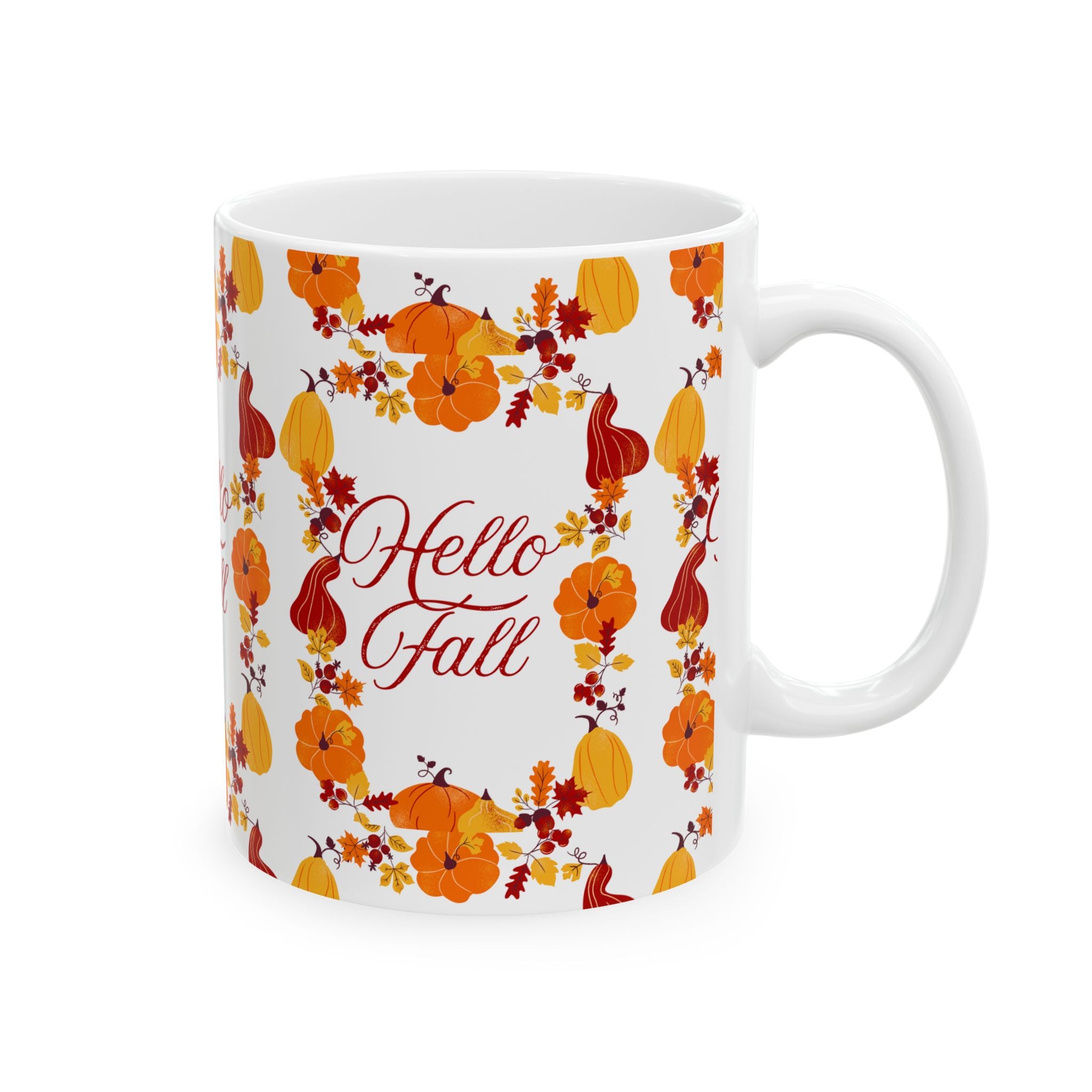 Fall-Themed Ceramic Mug | Hello Fall Gift for Pumpkin Lovers, Autumn Beverage, Coffee Cup, Cozy Home Decor, Harvest Celebration