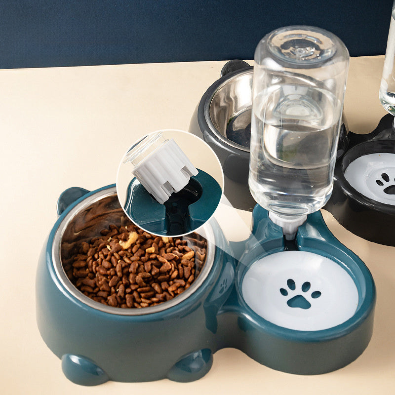Cat Food And Water Bowl Set - 16 Degree Tilted Dog Dish With Water Dispenser Removable Pet Feeder Bowl Dog Drinking And Eating Bowl Detachable Pet Feeder Bowl For Cats And Dogs