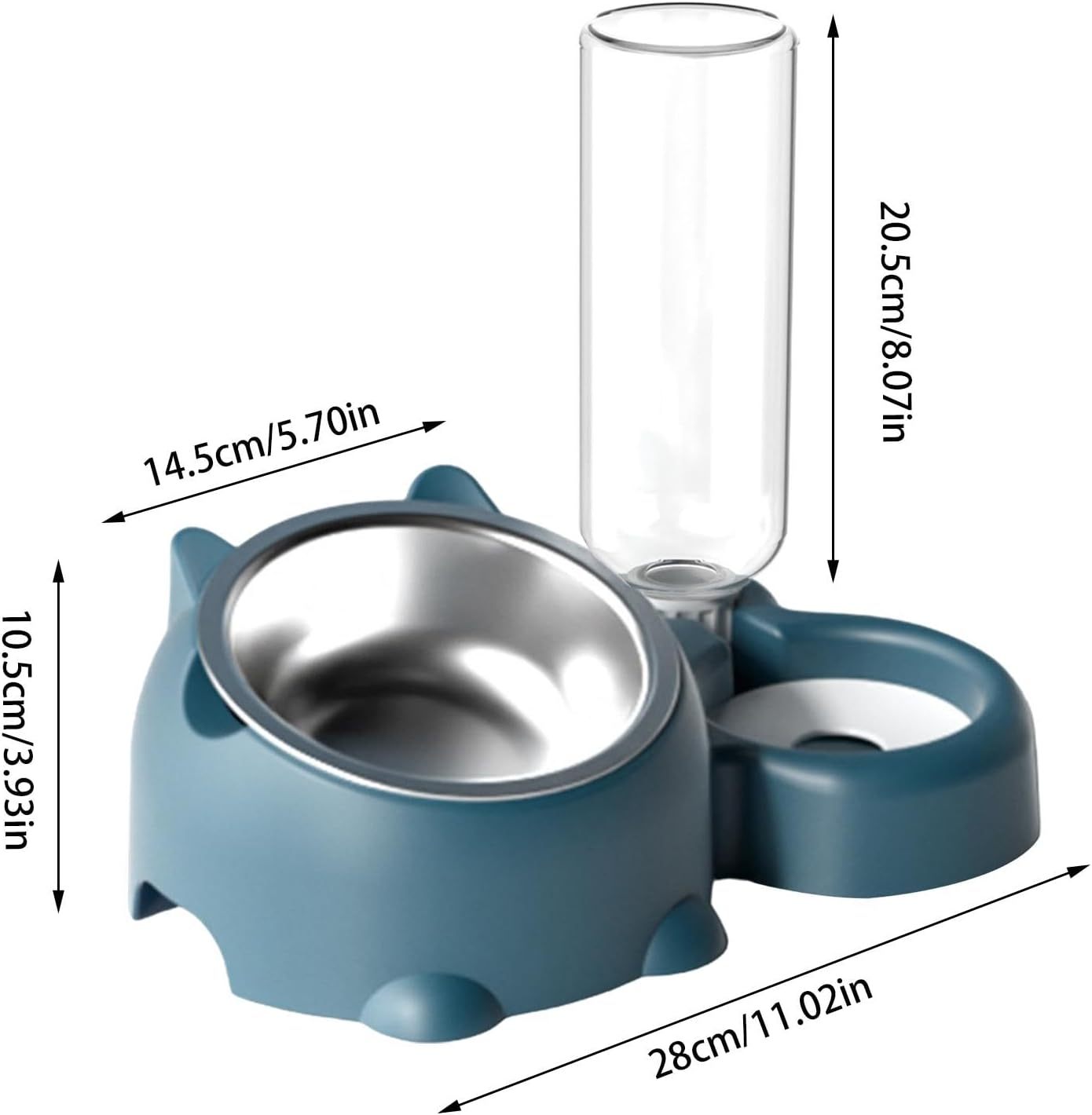 Cat Food And Water Bowl Set - 16 Degree Tilted Dog Dish With Water Dispenser Removable Pet Feeder Bowl Dog Drinking And Eating Bowl Detachable Pet Feeder Bowl For Cats And Dogs