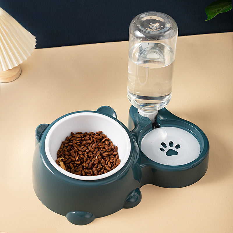 Cat Food And Water Bowl Set - 16 Degree Tilted Dog Dish With Water Dispenser Removable Pet Feeder Bowl Dog Drinking And Eating Bowl Detachable Pet Feeder Bowl For Cats And Dogs